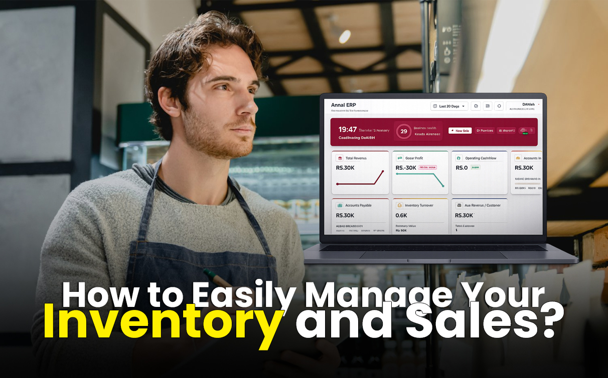 Retail business owner using POS system with barcode scanner for inventory and sales management